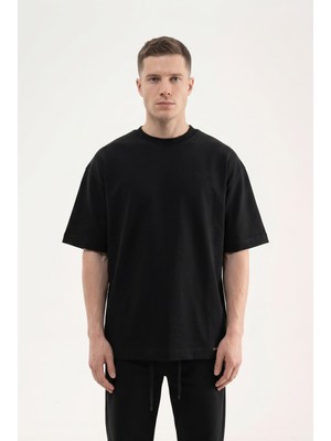 Machinist Erkek Basic Double Face Oversize Tişört Siyah