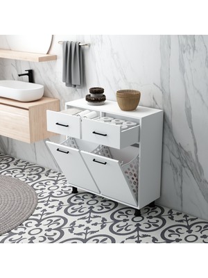 Empressco Home Mobiga Molde Çamaşır Kirli Sepetli Çekmeceli Banyo Dolabı Beyaz - Fiyatı, Yorumları