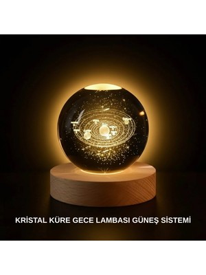 Marsilyan Ahşap Standlı LED Kristal Küre Lazer Işlemeli Dekoratif Obje
