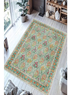 Vintage Floral Desen Baskılı Yıkanabilir Kaymaz Halı Salon Oturma Odası Mutfak Antre Halısı Yolluk