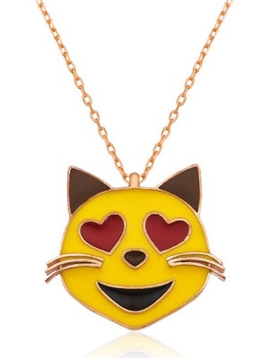 Avensyy 925 Ayar Gümüş Kalp Gözlü Kedi Emoji Kadın Gümüş Kolye