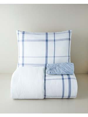 English Home Polka Grid Kolay Ütülenir Çarşaflı Tek Kişilik Nevresim Takımı 160x220 cm Mavi