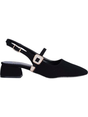 Moda Ayakkabı Christina Rose 2814 Siyah 3cm  Slingback Süet Kadın Topuklu Ayakkabı