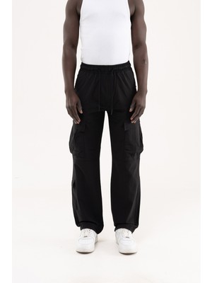 Machinist Erkek Çok Cepli Kargo Baggy Jean Pantolon Siyah