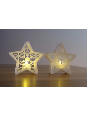 Oko Design 2 Adet Yıldızlı Noel ve Yılbaşı Mumluğu, Beyaz, Sürpriz Hediye Atmosferi