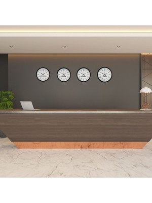 Yazline Global 36 cm 4’lü Dünya Saatleri Siyah Roma Rakamlı