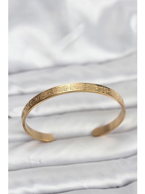 Yazline Global Mey Ithalat® 316L Çelik Gold Renk Ayetel Kürsi Yazılı Bileklik