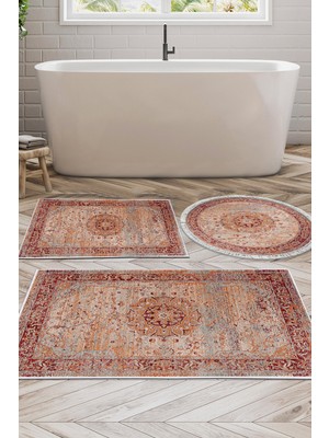 Alanur Home Eko Trend Djt 3 Lü Yıkanabilir Kaymaz Taban Banyo Paspas Seti P1356 Vintage Kırmızı