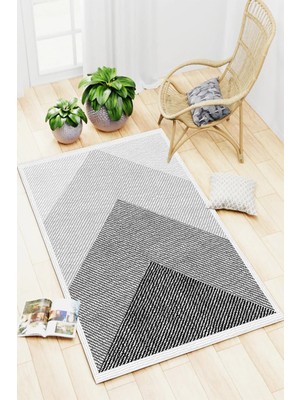 Kahve Geometrik Desenli Baskılı Kaymaz Yıkanabilir Salon Oturma Odası Mutfak Antre Halısı Yolluk