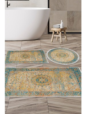 Alanur Home Eko Trend Djt 3 Lü Yıkanabilir Kaymaz Taban Banyo Paspas Seti P1356 Vintage Kırmızı