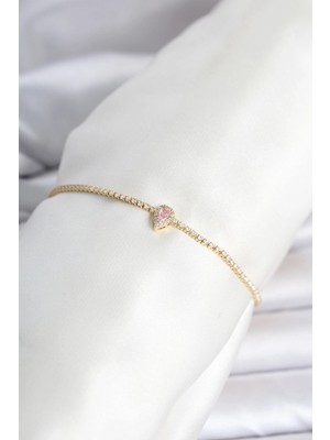 Yazline Global Mey Ithalat® Pirinç Gold Renk Pembe Damla Model Su Yolu Kadın Bileklik