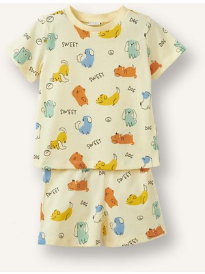 DeFacto Hayvan Baskılı Kısa Kollu Üst Şort Alt 2'li Pijama Takımı Erkek Bebek H7901A526HS