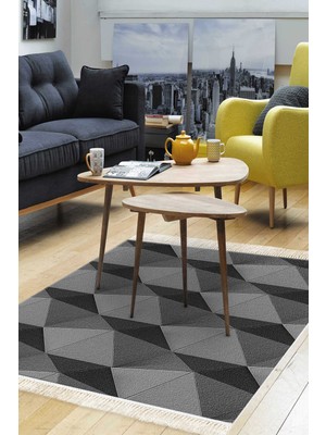 Alanur Home Kaymaz Dijital Mutfak & Salon Halı Yıldız Deri Saçaklı Geometrik E5030
