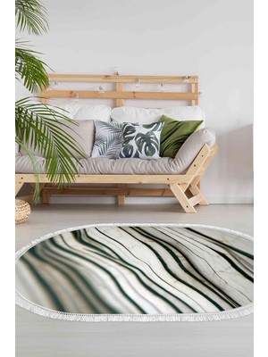 Alanur Home Kaymaz Dijital Mutfak & Salon Halı Trend Saçaklı Oval Mermer E5032
