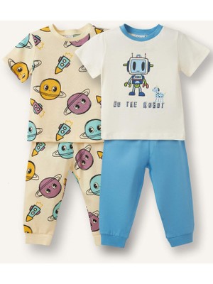 DeFacto Desenli Kısa Kollu Üst Uzun Alt 4'lü Pijama Takımı Erkek Bebek G8859A526SM