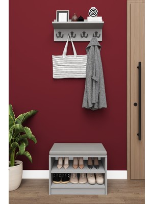 Lüks Puflu Ayakkabılık ve Askılık %100 MDF 2 Raflı Portmanto Seti A33