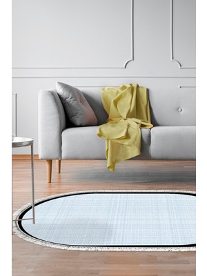 Alanur Home Kaymaz Taban Djt Banyo Mutfak Salon Halı Trend Saçaklı Oval Dokuma Desen E5007