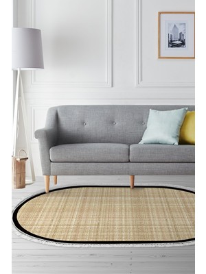 Alanur Home Kaymaz Taban Djt Banyo Mutfak Salon Halı Trend Saçaklı Oval Dokuma Desen E5007