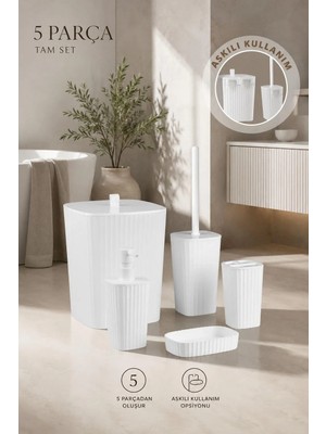 Okyanus Home Yapışkanlı  Safir Beyaz 5'li Banyo Seti