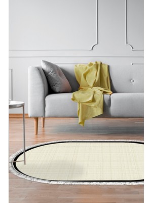 Alanur Home Kaymaz Taban Djt Banyo Mutfak Salon Halı Yıldız Deri Saçaklı Oval Dokuma Desen E5007
