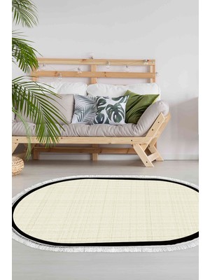 Alanur Home Kaymaz Taban Djt Banyo Mutfak Salon Halı Star Pamuk Saçaklı Oval Dokuma Desen E5007