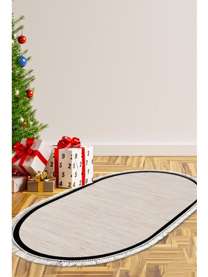 Alanur Home Kaymaz Taban Djt Banyo Mutfak Salon Halı Star Pamuk Saçaklı Oval Dokuma Desen E5007