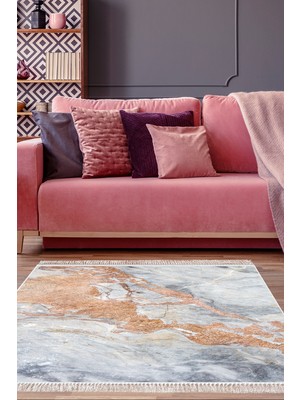 Alanur Home Kaymaz Dijital Mutfak & Salon Halı Yıldız Deri Saçaklı Mermer E5034