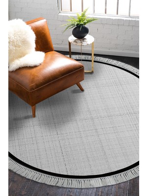 Alanur Home Kaymaz Taban Djt Banyo Mutfak Salon Halı Star Pamuk Saçaklı Yuvarlak Dokuma Desen E5007