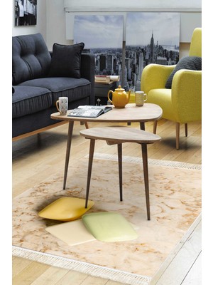 Alanur Home Kaymaz Dijital Mutfak & Salon Halı Star Pamuk Saçaklı Mermer E5033