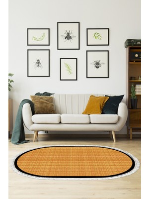 Alanur Home Kaymaz Taban Djt Banyo Mutfak Salon Halı Trend Saçaklı Oval Dokuma Desen E5007