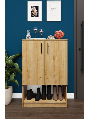 Asra Trend Lüks 2 Kapaklı Ayakkabılık Düzenleyici %100 MDF 4 Raflı Çok Amaçlı Dolap A02