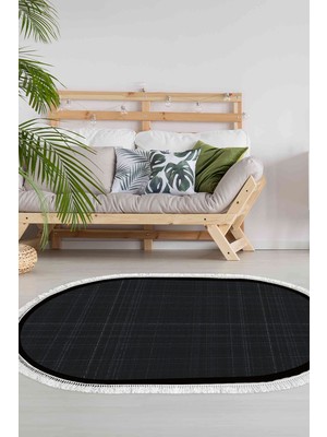 Alanur Home Kaymaz Taban Djt Banyo Mutfak Salon Halı Trend Saçaklı Oval Dokuma Desen E5007