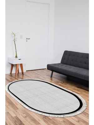 Alanur Home Kaymaz Taban Djt Banyo Mutfak Salon Halı Star Pamuk Saçaklı Oval Dokuma Desen E5007