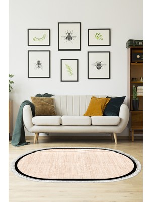 Alanur Home Kaymaz Dijital Mutfak & Salon Halı Yıldız Deri Saçaklı Oval Dokuma E5001