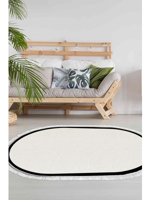 Alanur Home Kaymaz Dijital Mutfak & Salon Halı Yıldız Deri Saçaklı Oval Dokuma E5001