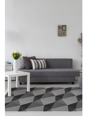 Alanur Home Kaymaz Dijital Mutfak & Salon Halı Star Pamuk Saçaklı Geometrik E5030
