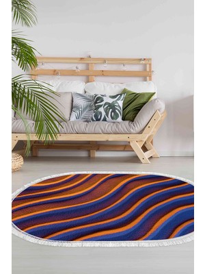 Alanur Home Kaymaz Dijital Mutfak & Salon Halı Star Pamuk Saçaklı Oval Geometrik E5022