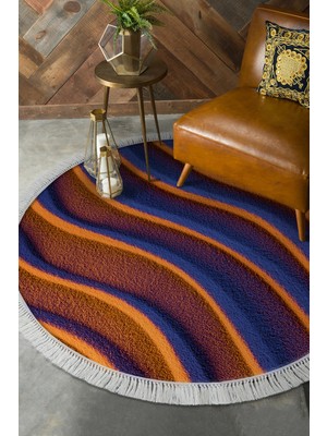 Alanur Home Kaymaz Dijital Mutfak & Salon Halı Trend Saçaklı Yuvarlak Geometrik E5022