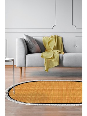 Alanur Home Kaymaz Taban Djt Banyo Mutfak Salon Halı Yıldız Deri Saçaklı Oval Dokuma Desen E5007