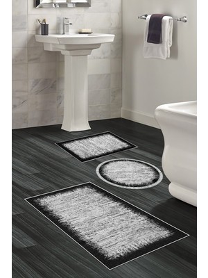 Alanur Home Eko Trend Djt 3 Lü Yıkanabilir Kaymaz Taban Banyo Paspas Seti 1342 Modern Gri