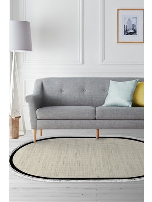 Alanur Home Kaymaz Dijital Mutfak & Salon Halı Yıldız Deri Saçaklı Oval Dokuma E5001