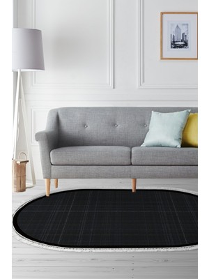 Alanur Home Kaymaz Taban Djt Banyo Mutfak Salon Halı Yıldız Deri Saçaklı Oval Dokuma Desen E5007