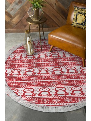 Alanur Home Kaymaz Dijital Mutfak & Salon Halı Trend Saçaklı Yuvarlak E5184