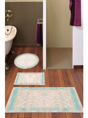Alanur Home Eko Trend Djt 3 Lü Yıkanabilir Kaymaz Taban Banyo Paspas Seti 1376 Klasik Açık Turkuaz