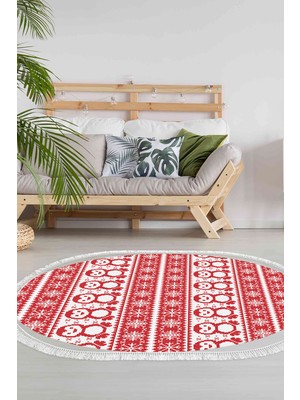 Alanur Home Kaymaz Dijital Mutfak & Salon Halı Star Pamuk Saçaklı Oval E5184
