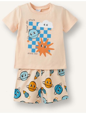 DeFacto Desenli Kısa Kollu Üst Şort Alt 2'li Pijama Takımı Erkek Bebek H5392A526HS