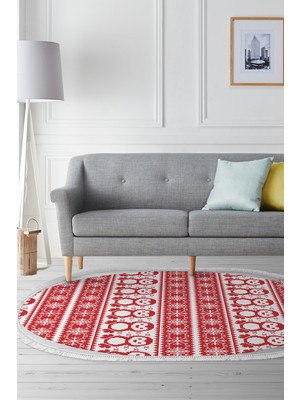 Alanur Home Kaymaz Dijital Mutfak & Salon Halı Trend Saçaklı Oval E5184