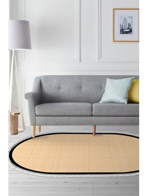 Alanur Home Kaymaz Taban Djt Banyo Mutfak Salon Halı Star Pamuk Saçaklı Oval Dokuma Desen E5007