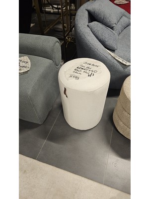Showdeko Kulplu Dokuma Kumaşlı Silindir Puf Ahşap Iskeletli Çap 40 x Yükseklik 60 cm