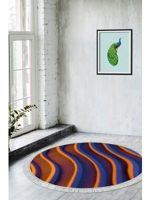 Alanur Home Kaymaz Dijital Mutfak & Salon Halı Yıldız Deri Saçaklı Yuvarlak Geometrik E5022